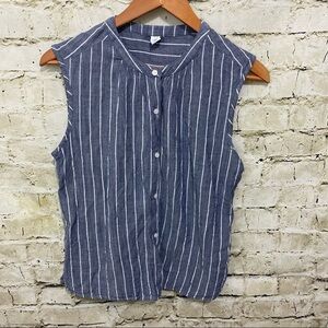 Old Navy Blue White Striped Chambray Sleeveless Button Up